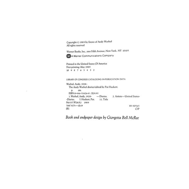 The Andy Warhol Diaries" 1989 Hackett, Pat [Edited By] For Sale - Image 4 of 12