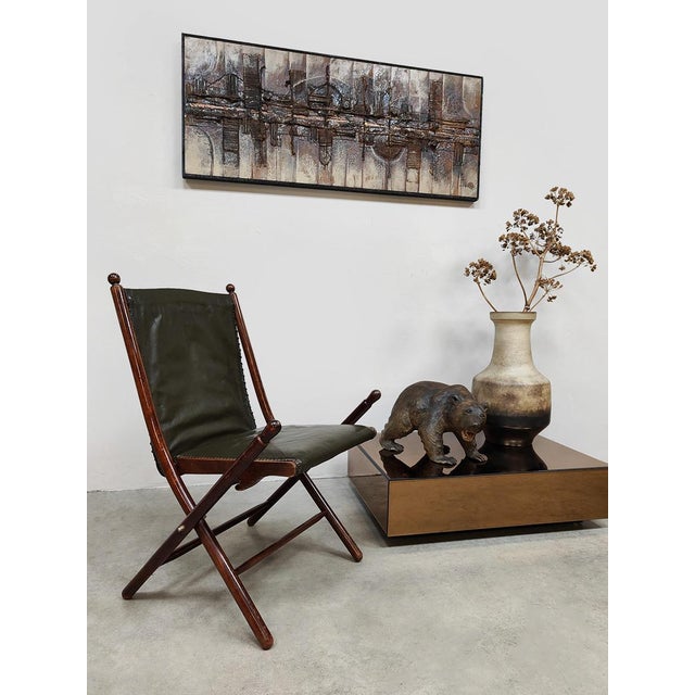 Vintage Leather Folding Campaign Chair by Leren Klapstoel, 1950 For Sale - Image 4 of 8