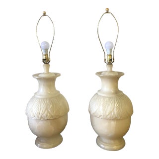 Vintage Alabaster or Jade Lamps - Pair For Sale