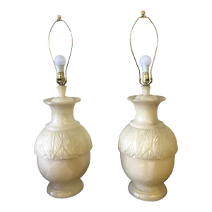 Vintage Alabaster or Jade Lamps - Pair