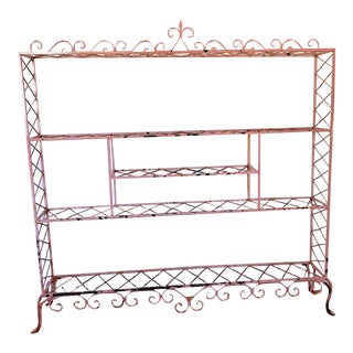 Large Vintage Ornate Pink Distressed Iron Baker's Rack for Home or Garden For Sale