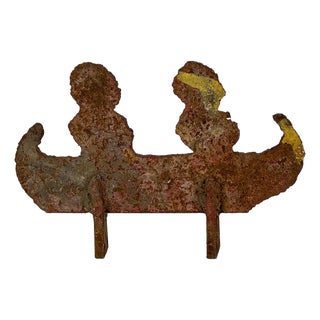 Vintage Metal Shooting Target of 2 Men in Canoe With Remnant Paint, Ocean City Fairground/Circus/Carnival For Sale
