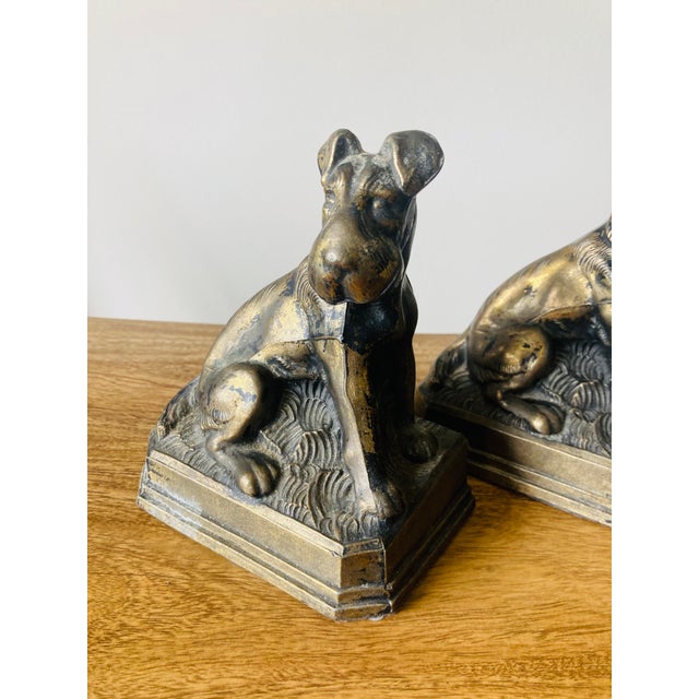 Metal Vintage Airedale Terrier Book Ends Dog Home Bronze Decor Set of 2 Heavy Office Library For Sale - Image 7 of 9