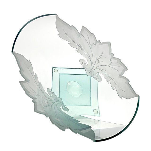 Circa 1990 Robert Guenther Signed Aqua Etched and Frosted Art Glass Leaf Vase For Sale In San Francisco - Image 6 of 12