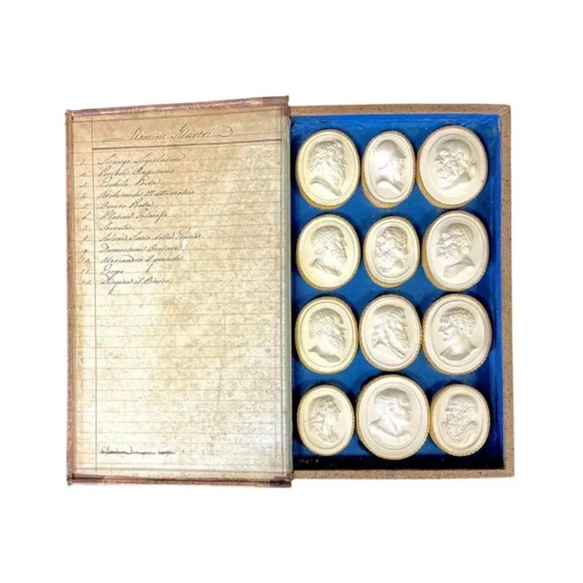 Beautifully preserved Grand Tour book-form box housing a collection of twenty-four classical Intaglio Medallions by...
