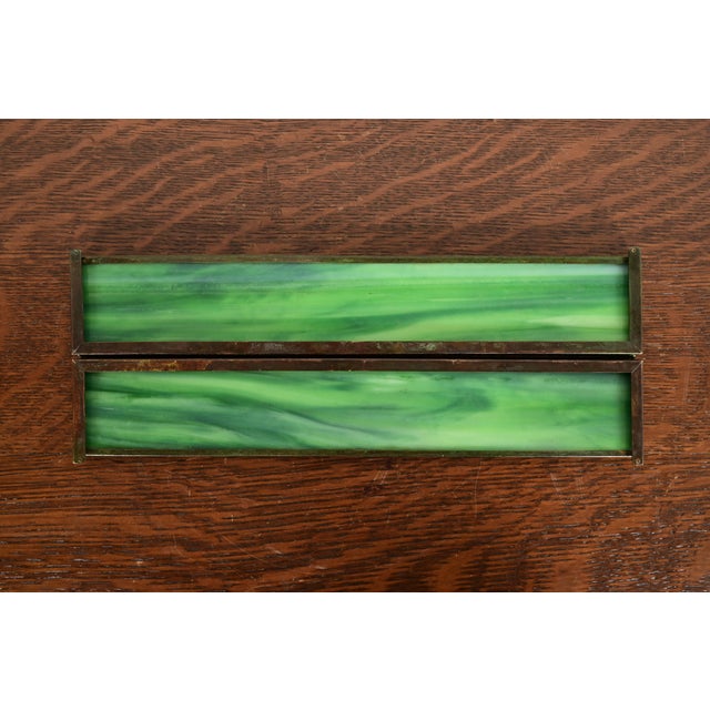 Apollo Studios New York Arts & Crafts Grapevine Pattern Bronze and Slag Glass Blotter Ends With Leather Desk Blotter For Sale - Image 13 of 15
