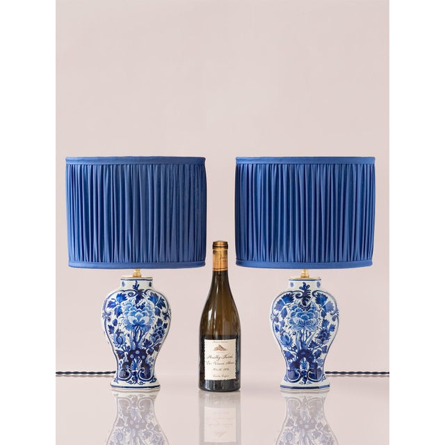Royal Delft Blue Louis XV Table Lamps, New Pleated Lampshades, Set of 2 For Sale - Image 3 of 16