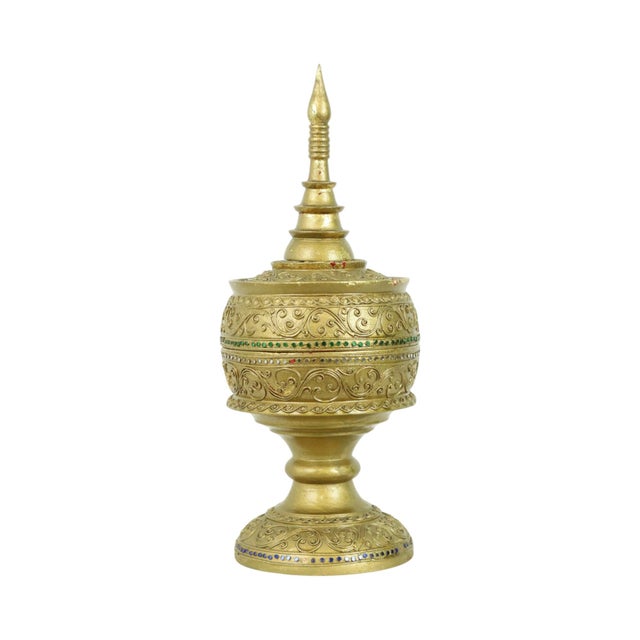 Large Golden Wooden Offering Bowl, 1950s For Sale - Image 13 of 13