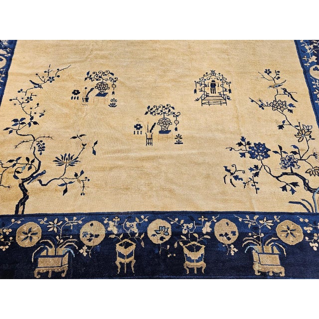 Antique Chinese Peking Rug, Hand-Knotted Wool Pile, Tan Field, 10' x 13' For Sale - Image 10 of 17