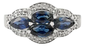 Certified 1.62 Ct Blue Sapphire & Diamond Art Deco Ring Size 5 in 14k Gold