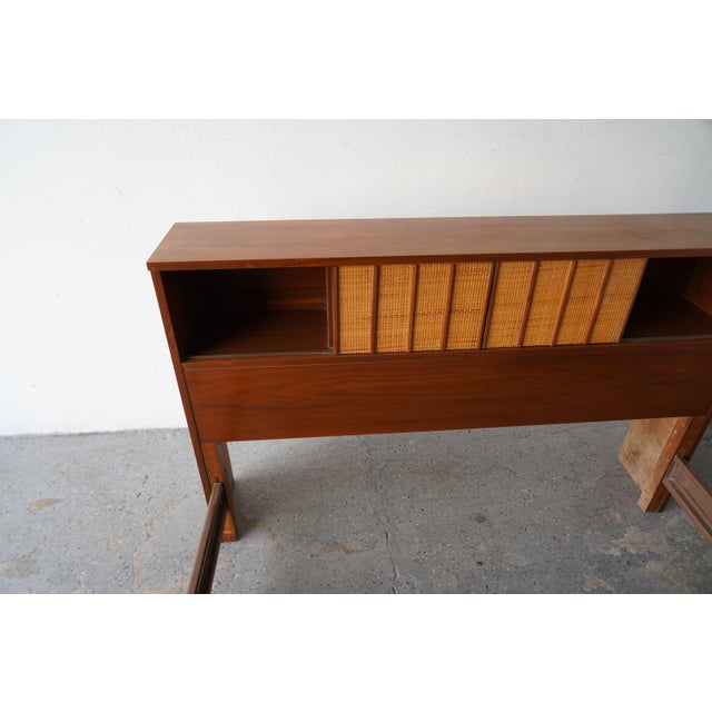 Hooker Furniture Hooker Furniture Mid-Century Modern Walnut & Cane Full Size Headboard Bed Frame For Sale - Image 4 of 14