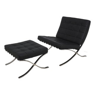 Hekman Mid Century Modern Chrome Barcelona Chair & Ottoman For Sale