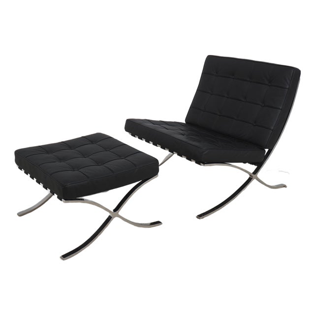 Hekman Mid Century Modern Chrome Barcelona Chair & Ottoman For Sale