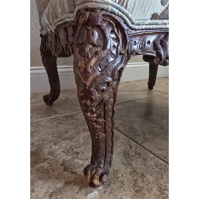 Wood Antique French Regency Bergere Armchairs, Walnut Hand-Carved in France, 18th Century, a Pair For Sale - Image 7 of 15