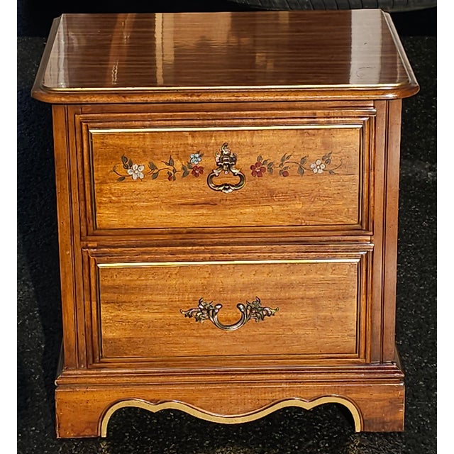 Wood Henry Link Furniture Ornate and Partial Gilt Two Drawer Nightstand For Sale - Image 7 of 8