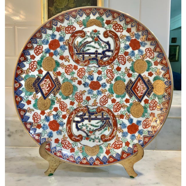 Metal Antique Japanese Imari 12.25” Charger – Hand‑Painted Arita Porcelain, Meiji Era - A Great Collector’s Piece, Wall Accent or Table Display - See Pics! For Sale - Image 7 of 8