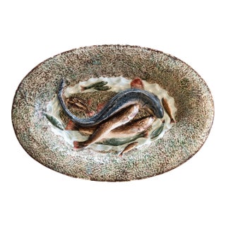 19th Century French Majolica Palissy Fish Wall Platter For Sale