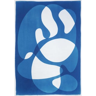 2025, Mid Century Modern Shapes, Unique Handmade Cyanotype Print on Watercolor Paper by Kind of Cyan For Sale