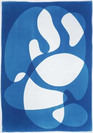 2025, Mid Century Modern Shapes, Unique Handmade Cyanotype Print on Watercolor Paper by Kind of Cyan