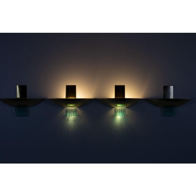 Metal Italian Wall Lights in Gilt Metal and Glass, 1950s, Set of 2 For Sale - Image 7 of 9