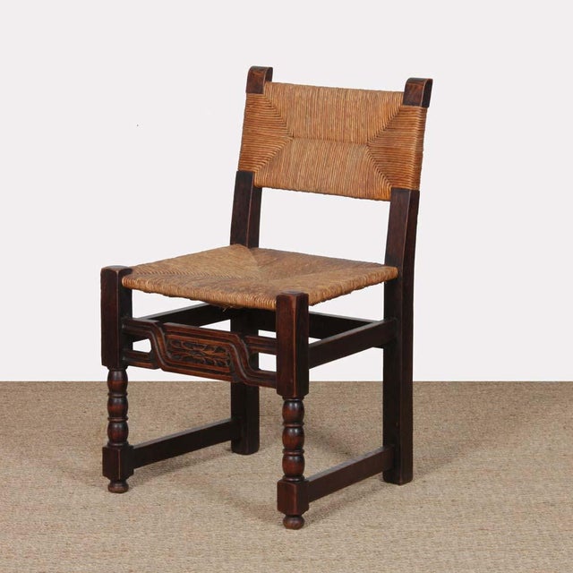 Brown Straw-Seated Wood Chair, France, 1940s For Sale - Image 8 of 8