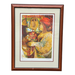 Couple Aux Fleurs Sunol Alvar Original Color Lithograph Hand Signed Cubism Art