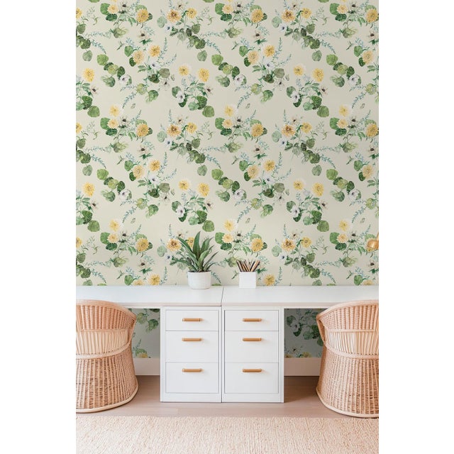 Chirp Society Floral Grasscloth Wallpaper by House Party | Secret Garden Green | 8 Yards For Sale In Charlotte - Image 6 of 9