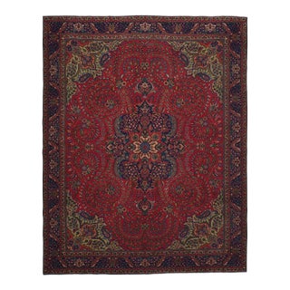 1970s Vintage Persian Handmade Wool 10x13 Red Area Rug For Sale