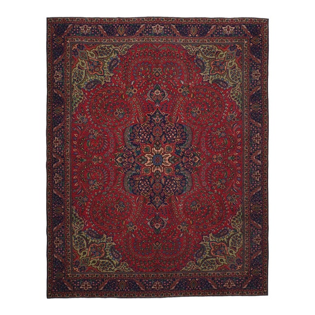 1970s Vintage Persian Handmade Wool 10x13 Red Area Rug For Sale