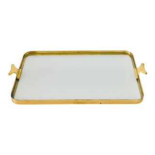 Vintage 1940s Mid Century Modern Glass Tray With Brass Trim Frame. For Sale