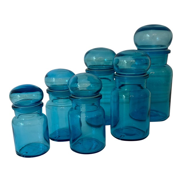 1960s Belgium Turquoise Apothecary Jar Set - Set of 3 For Sale