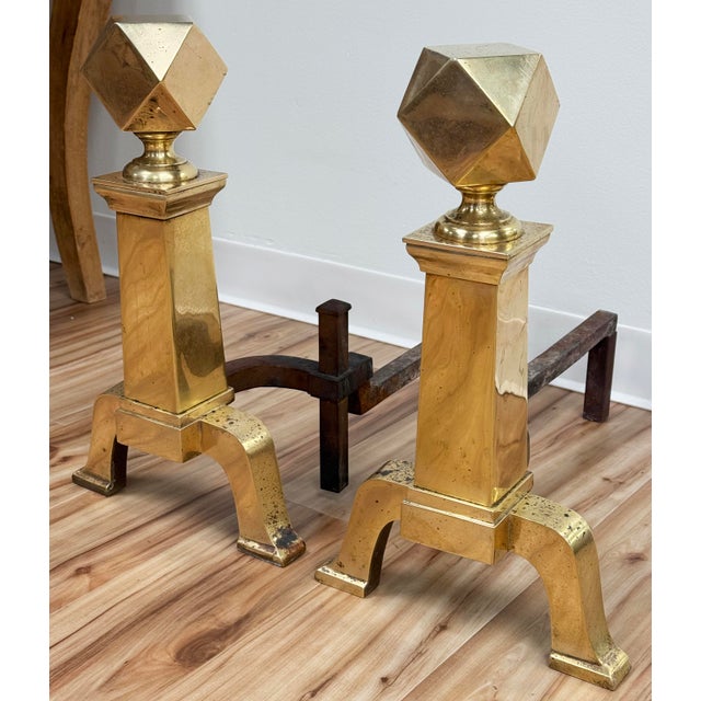 Modern Antique Brass and Cast Iron Andirons or Chenets, a Pair For Sale - Image 3 of 12