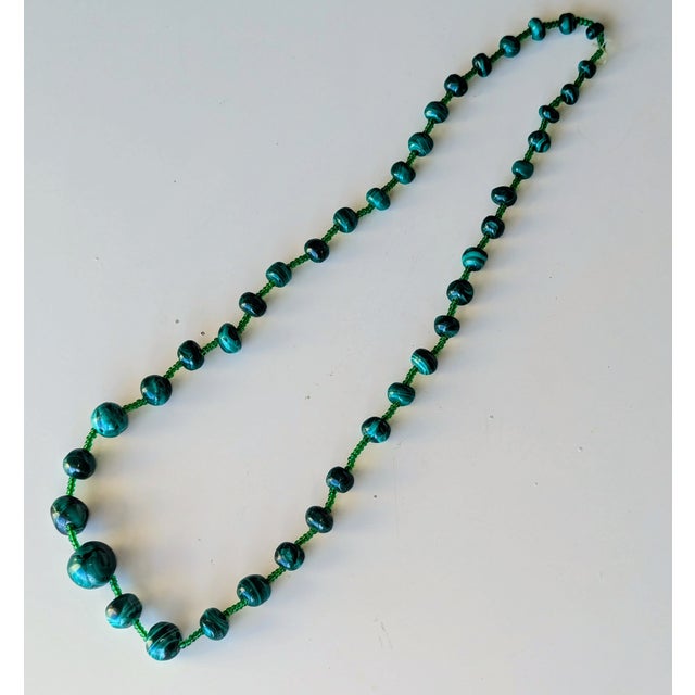 African 26" Vintage Graduating Malachite Alternating With Glass Beads For Sale - Image 3 of 5