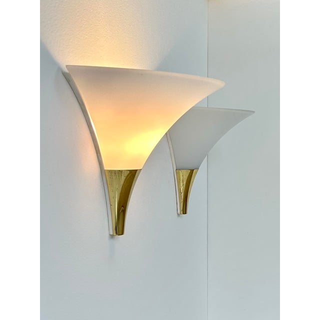 Wall Lights in Opaline Glass and Brass from Limburg, Germany, 1970, Set of 2 For Sale - Image 6 of 8