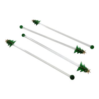 Vintage Blown Glass Christmas Tree Swizzle Stir Sticks, Set of 4 For Sale