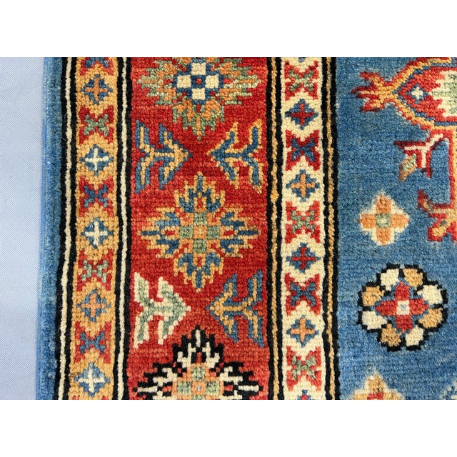 Blue and Rust Red Kazak Wool Runner Rug, Tribal Hallway Rug, 2'9" X 9'9" For Sale - Image 15 of 16