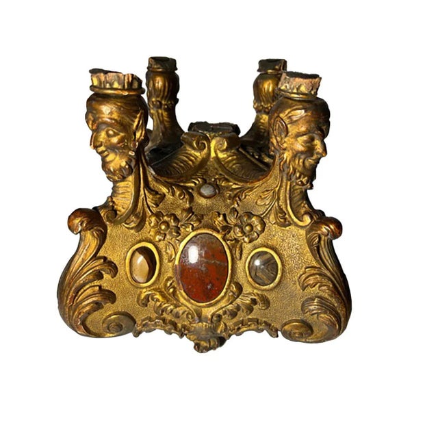Italian 18th Century Italian Gilded Jardiniere With Stones and Faces For Sale - Image 3 of 13