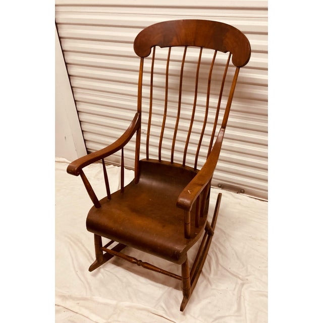 Classic Antique Primitive American Mahagony Spindle Back Rocking Chair For Sale In Dallas - Image 6 of 10