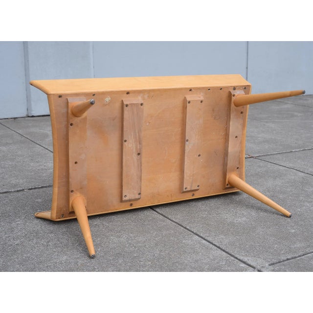 MCM Heywood Wakefield Maple Wood & Glass Coffee Table With Shelf For Sale - Image 12 of 13