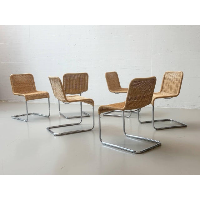 Cantilever Chair Set in Rattan and Chrome Frame by Anton Lorenz for Tecta, 1970s, Set of 6 For Sale - Image 4 of 17