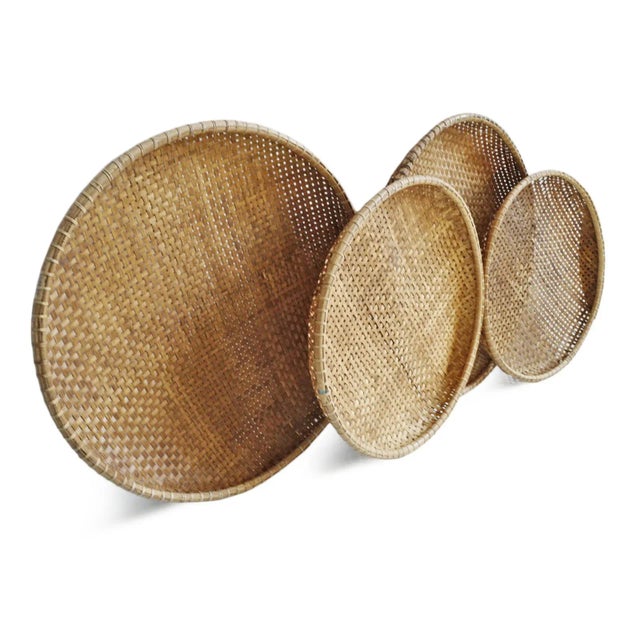 2020s Bamboo Woven Round Tray Large For Sale - Image 5 of 7