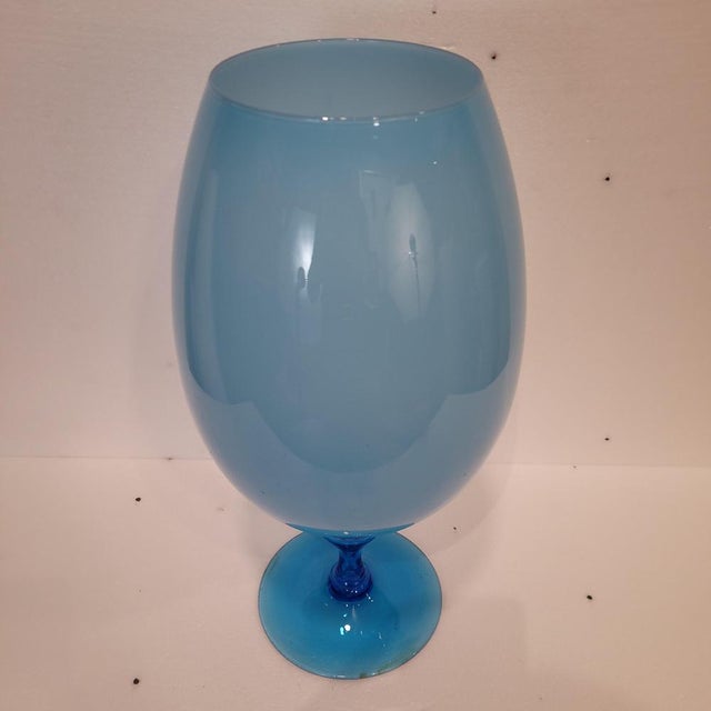 Vintage Italian Opal Blue Crystal Vase, 1970s For Sale - Image 17 of 18