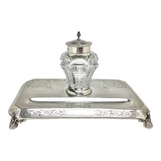 Charles Boyton English Sterling Inkwell on Tray For Sale