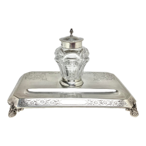 Charles Boyton English Sterling Inkwell on Tray
