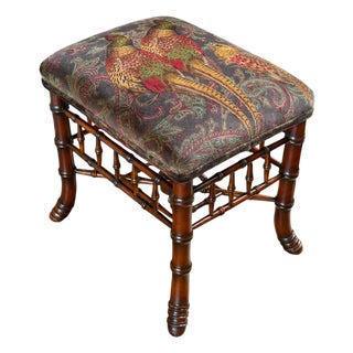 Vintage Faux Bamboo Stool in Ralph Lauren "Hunting Manor Paisley" Fabric For Sale