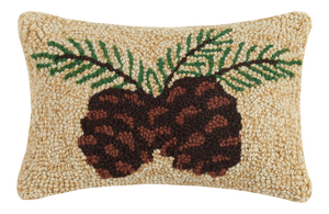 Pine Cone Hook Pillow, 8" x 12"