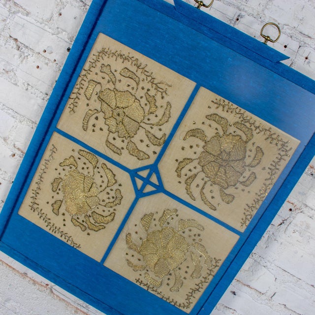 19th to 20th Century Textile Wall Art Metallic Gold Embroidered Panel on Linen Blue Silk Frame Manner of Turkish Ottoman For Sale - Image 4 of 18