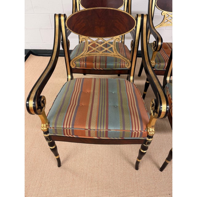 Traditional 1980s Set of 4 Extraordinary Hand Carved, Lacquered and Guilded Arm Chairs From John Widdicomb For Sale - Image 3 of 12