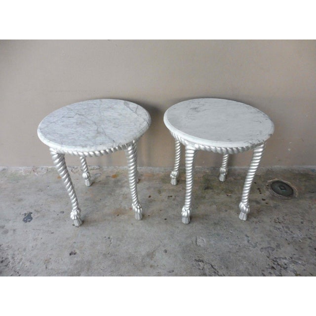 1970s Vintage Hollywood Regency Style Marble Topped Tables - a Pair For Sale - Image 4 of 9