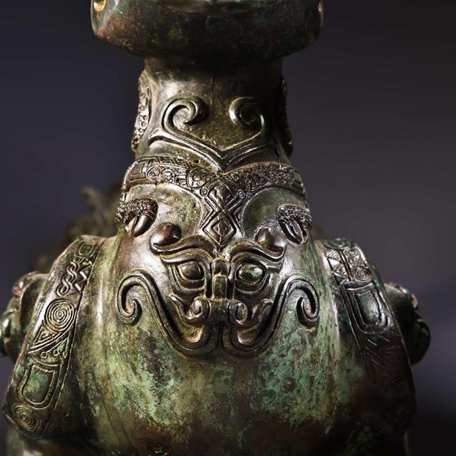 Late 20th Century Pair of Archaic Style Bronze Mythical Beast Figures For Sale - Image 9 of 10